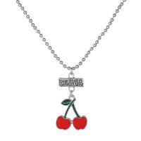Zinc Alloy smykker halskæde, Cherry, sølvfarvet forgyldt, mode smykker & emalje, sølv, nikkel, bly & cadmium fri, 36mm, Længde 60 cm, Solgt af PC
