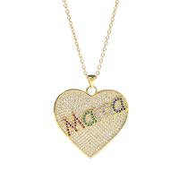 Cubic Zircon Micro Pave Brass Necklace, Heart, gold color plated, micro pave cubic zirconia & for woman, 34x32mm, Length:Approx 17.7 Inch, Sold By PC