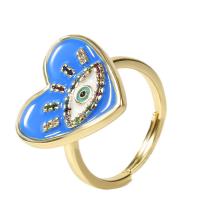 Cubique anneau en laiton Circonia Micro Pave, coeur, Placage de couleur d'or, Réglable & pavé de micro zircon & pour femme & émail, plus de couleurs à choisir, 18mm, Vendu par PC