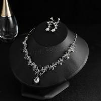 Rhinestone Jewelry Sets earring & necklace with Zinc Alloy silver color plated 2 pieces & for woman 45mm Sold By Set