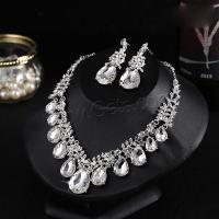 Rhinestone Jewelry Sets, earring & necklace, silver color plated, 2 pieces & for woman, 21x72mm, Sold By Set