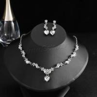 Rhinestone Jewelry Sets, earring & necklace, Tibetan Style, with Rhinestone, silver color plated, for woman, silver color, 45mm, Sold By Set