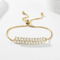 Bracelet cubique en laiton zircon pavent, Placage de couleur d'or, pavé de micro zircon & pour femme, 220mm, Vendu par PC