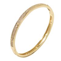 laiton bracelet ordinaire, couleur de haute qualité d'or plaqué, pavé de micro zircon & pour femme, 60mm, Vendu par PC