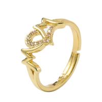 Cúbicos Circonia Micro Pave anillo de latón, metal, color del oro de la alta calidad chapado, Ajustable & micro arcilla de zirconia cúbica & para mujer, dorado, 18mm, Vendido por UD