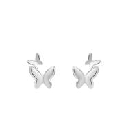 925 Sterling Silver Stud Earrings, Butterfly, plated, for woman, more colors for choice, 6.70x9.20mm, Sold By Pair
