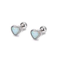 925 Sterling Silver Stud Earrings with Opal silver color plated for woman 5mm Sold By Pair