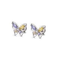 925 Sterling Silver Stud Earrings Butterfly platinum color plated for woman & with rhinestone Sold By Pair