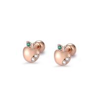 925 Sterling Silver Stud Earrings Apple plated for woman & with cubic zirconia Sold By Pair