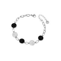 Stainless Steel Jewelry Bracelet 304 Stainless Steel Round Vacuum Ion Plating & for woman & with rhinestone Sold By PC