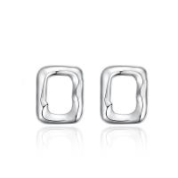 925 Sterling Silver Stud Earrings, Rectangle, platinum plated, for woman & hollow, 16x20mm, Sold By Pair