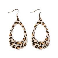 Leather Drop Earring, Teardrop, printing, dyed & for woman & leopard pattern & hollow, more colors for choice, 38x87mm, Sold By Pair