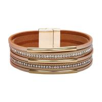 PU Leather Cord Bracelets with Zinc Alloy multilayer & for woman & with rhinestone Sold By PC