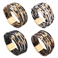 PU Schnur Armbänder, PU Leder, mit Zinklegierung, mehrschichtig & gefärbt & für Frau & Leopard Muster, keine, 195x20mm, verkauft von PC