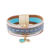 PU Leather Cord Bracelets with zinc alloy bead multilayer & for woman & with rhinestone Sold By PC