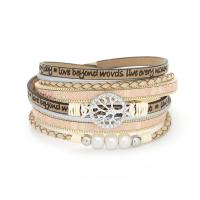 PU Leather Cord Bracelets with Velveteen & zinc alloy bead multilayer & for woman & with rhinestone khaki Sold By PC
