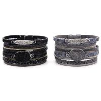 PU Leather Cord Bracelets, with Tibetan Style, multilayer & for woman & with rhinestone, more colors for choice, 195x35mm, Sold By PC
