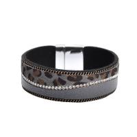 PU Leather Cord Bracelets with brass chain & horse hair printing for woman & with rhinestone & leopard pattern Sold By PC