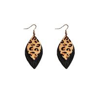 PU Leather Drop Earring, with Tibetan Style, Leaf, printing, for woman & leopard pattern, more colors for choice, 30x80mm, Sold By Pair