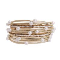 PU Leather Cord Bracelets with Plastic Pearl multilayer & for woman & with rhinestone Sold By PC