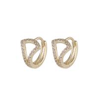 Brass Huggie Hoop Earring, gold color plated, for woman & with rhinestone, 8.50x11mm, Sold By PC