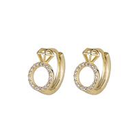 Brass Huggie Hoop Earring, gold color plated, for woman & with rhinestone & hollow, 4.50x15mm, Sold By PC