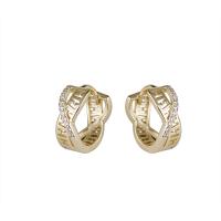 Brass Huggie Hoop Earring, gold color plated, for woman & with rhinestone & hollow, 4.70x11.40mm, Sold By PC
