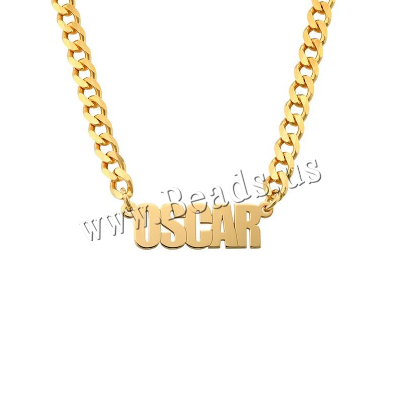 Stainless Steel Jewelry Necklace 304 Stainless Steel with 1.97inch extender chain Vacuum Ion Plating Each custom text must be less than 10 letters & fashion jewelry & for woman golden Length Approx 17.72 Inch Sold By PC