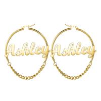 Stainless Steel Hoop Earring 304 Stainless Steel Vacuum Ion Plating Each custom text must be less than 10 letters & fashion jewelry & for woman golden Sold By Pair