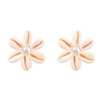 Boucles d'oreilles coquillage, alliage de zinc, avec Plastique ABS perle & coquille, fleur, bijoux de mode & pour femme, 42x40mm, Vendu par paire