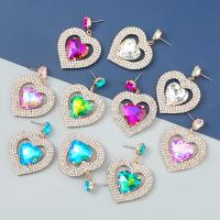 Rhinestone Earring Zinc Alloy Heart fashion jewelry & for woman & with glass rhinestone & with rhinestone Sold By Pair