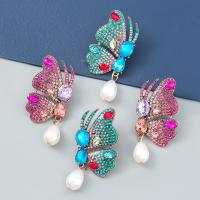 Rhinestone Earring Zinc Alloy with ABS Plastic Pearl Butterfly fashion jewelry & for woman & with rhinestone Sold By Pair