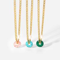 Gemstone smykker halskæde, Natursten, med Plastic Pearl & 304 rustfrit stål, med 6cm extender kæde, Donut, mode smykker & for kvinde, flere farver til valg, 18mm, Længde Ca. 40.5 cm, Solgt af PC
