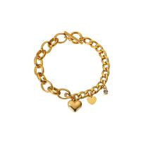Stainless Steel Jewelry Bracelet, 304 Stainless Steel, Heart, Vacuum Ion Plating, fashion jewelry & for woman & with rhinestone, golden, 1cm,1.3cm,0.7cm, Length:Approx 20 cm, Sold By PC