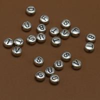 Цинковый сплав Алфавит Бисер, цинковый сплав, Плоская круглая форма, плакированный цветом под старое серебро, Винтаж & DIY, серебряный, не содержит никель, свинец, 7x3.60mm, продается PC