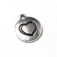 Tibetan Style Heart Pendants, Flat Round, antique silver color plated, vintage & Unisex, silver color, nickel, lead & cadmium free, 12x14x1.70mm, Sold By PC
