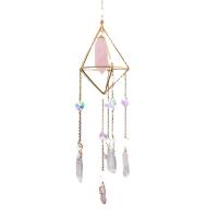 Hanging Ornaments, Quartz, with Crystal & Iron, gold color plated, faceted, more colors for choice, 500mm, Sold By PC