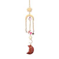 Hanging Ornaments, Natural Stone, with Crystal & Iron, Moon, gold color plated, different materials for choice & faceted, more colors for choice, 320mm, Sold By PC
