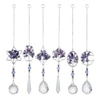 Hanging Ornaments, Crystal, with Natural Stone & Iron, silver color plated, Different Shape for Choice & faceted, more colors for choice, 360mm, Sold By PC