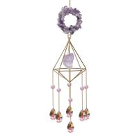 Hanging Ornaments Crystal with Gemstone & Iron gold color plated faceted & hollow 480mm Sold By PC