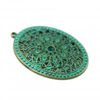 Tibetan Style Pendants, Oval, plated, vintage & Unisex & hollow, green, nickel, lead & cadmium free, 47x64x3.50mm, Sold By PC
