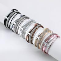 PU Leather Cord Bracelets, with Tibetan Style, multilayer & for woman & with rhinestone, more colors for choice, 12mm, Length:Approx 7.79 Inch, Sold By PC