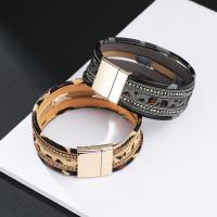 PU Leather Cord Bracelets with Zinc Alloy multilayer & for woman & with rhinestone 20mm Inner Approx 60mm Sold By PC