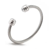 304 Stainless Steel Cuff Bangle with Cubic Zirconia polished for woman original color 5mm Inner Approx 58mm Sold By PC