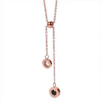 Collier d'acier titane, avec zircon cubique, avec 1.97inch chaînes de rallonge, bijoux de mode & pour femme, couleur or rose, Longueur:Environ 17.72 pouce, Vendu par PC