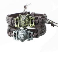 Cowhide Bracelet, with Tibetan Style, with 9-10cm extender chain, Wolf, plated, Adjustable & fashion jewelry, more colors for choice, 12mm, Length:Approx 17 cm, Sold By PC