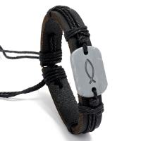 Volnerfs leer Armband, met Zinc Alloy, met 9-10cm extender keten, Vis, silver plated, Verstelbare & mode sieraden, meer kleuren voor de keuze, 12mm, Lengte 17 cm, Verkocht door PC
