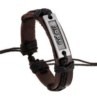 Full Grain Cowhide Leather Bracelet, with Linen & Tibetan Style, with 9-10cm extender chain, silver color plated, Adjustable & fashion jewelry, more colors for choice, 12mm, Length:17 cm, Sold By PC