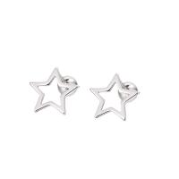925 Sterling Silver Stud Earrings Star silver color plated for woman & hollow Sold By Pair