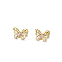 925 Sterling Silver Stud Earrings, Butterfly, plated, for woman & with cubic zirconia, more colors for choice, 9x6.50mm, Sold By Pair